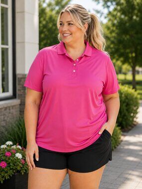 Hanes Cool DRI Polo Shirt Women's XL Pink Performance Golf Athletic Top
